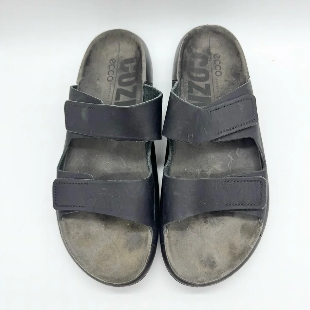 Ecco Cozmo Double Strap Hook & Loop Comfort Slide Sandals Black‎ Men's Size 41